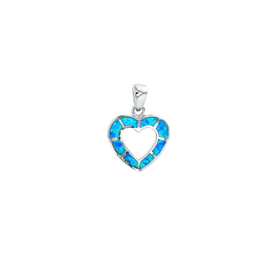 Sterling Silver Created Blue Opal Heart Pendant Necklace Image 1