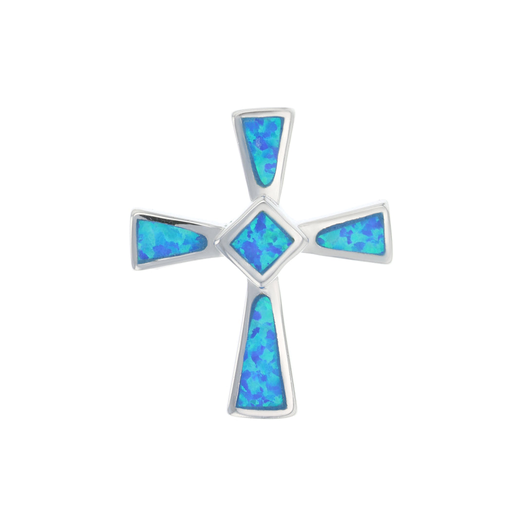 Sterling Silver Created Blue Opal Cross Pendant Necklace Image 1