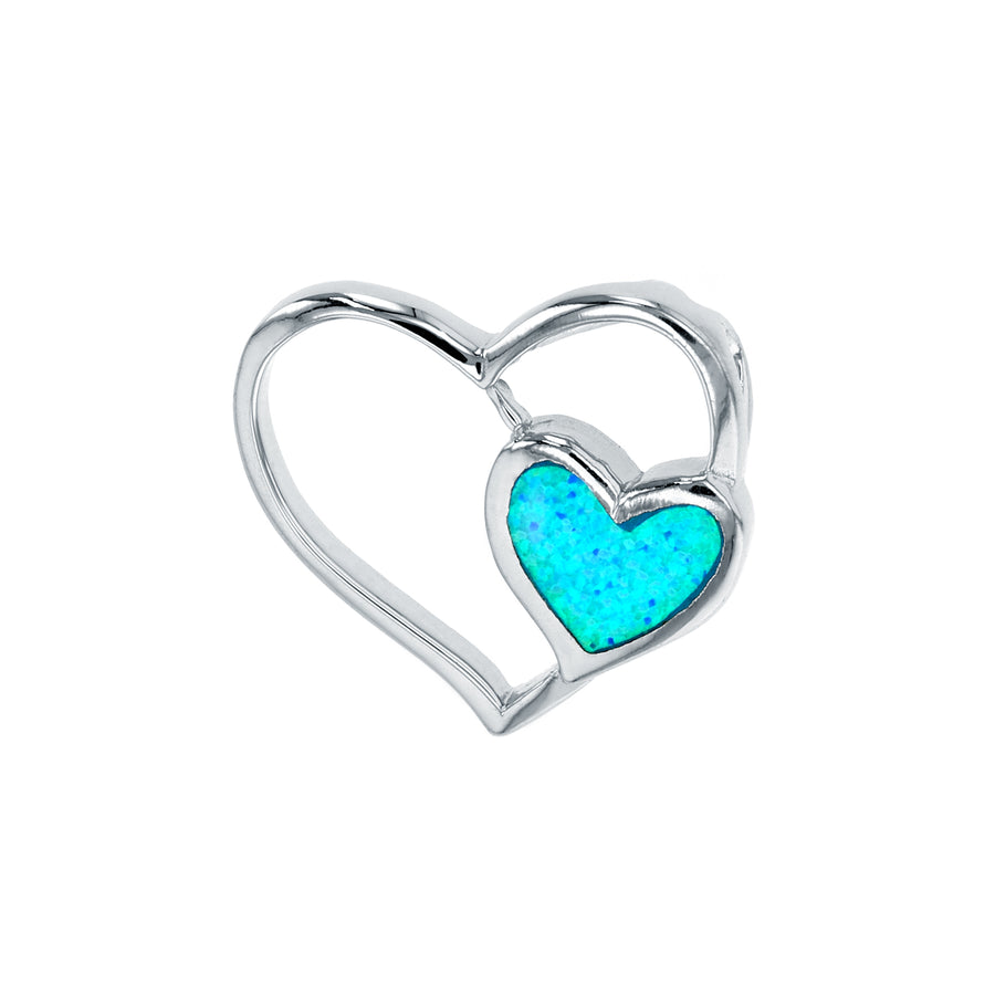 Sterling Silver Created Blue Opal Double-Heart Pendant Necklace Image 1