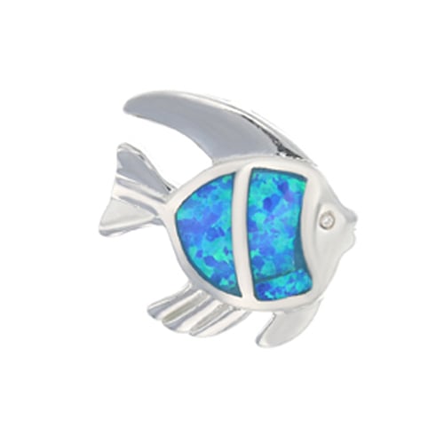 Sterling Silver Created Blue Opal Fish Pendant-Neck Image 1