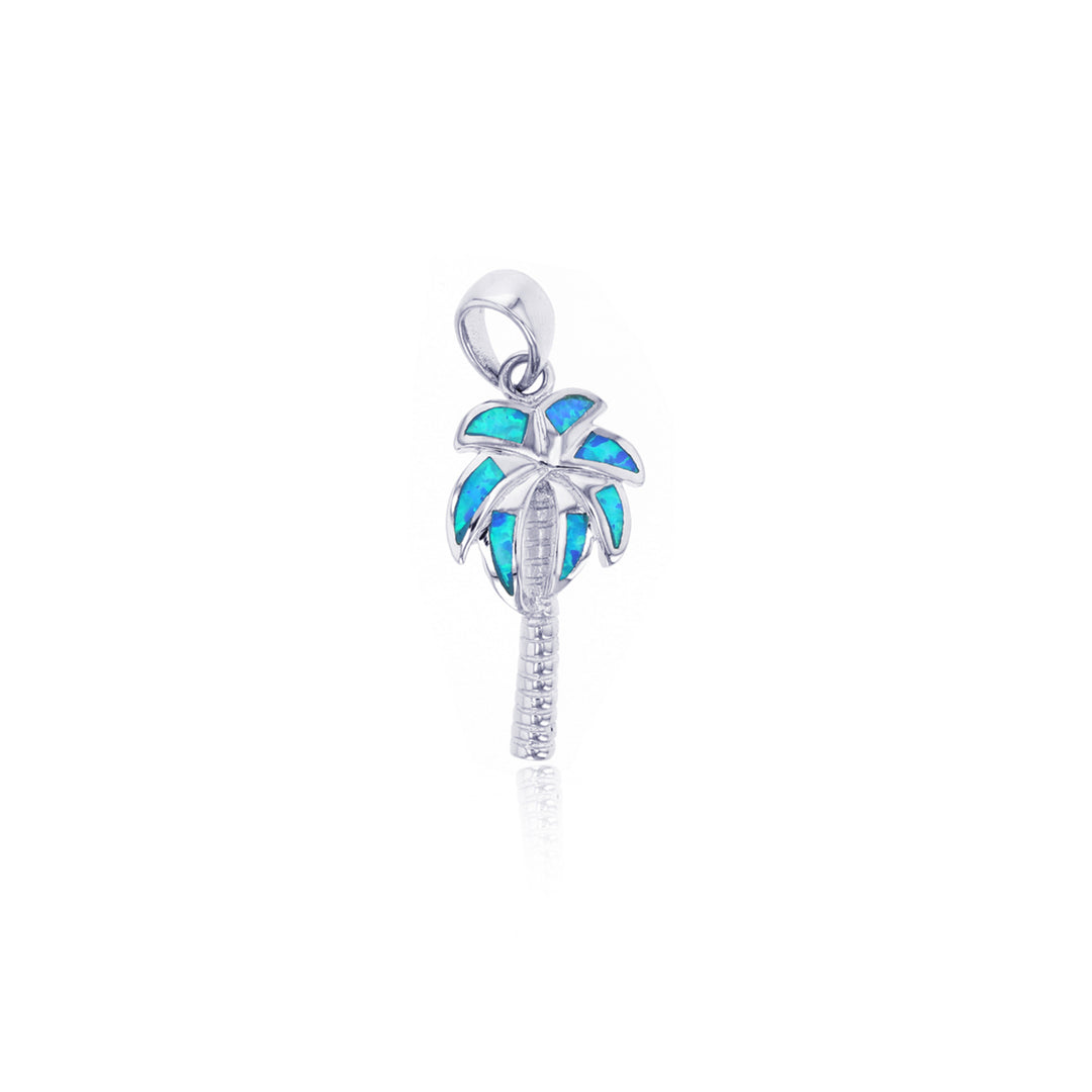 Sterling Silver Created Blue Opal Palm Tree Pendant Image 1