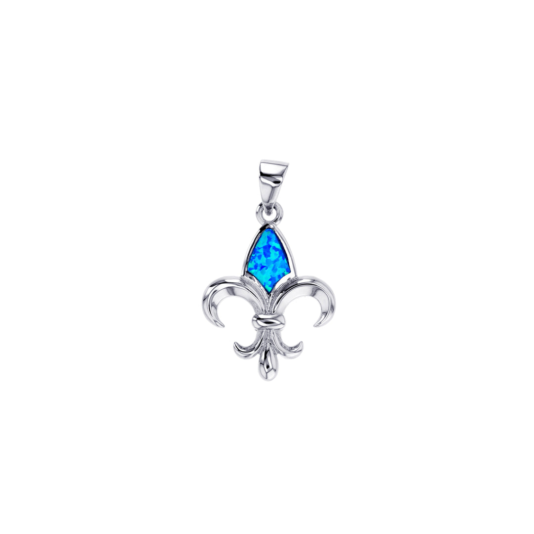 Sterling Silver Created Blue Opal Fleur de Lis Pendant Image 1