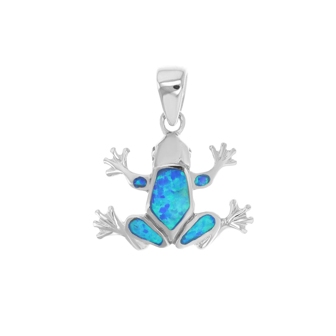 Sterling Silver Created Blue-Opal Frog Pendant Image 1