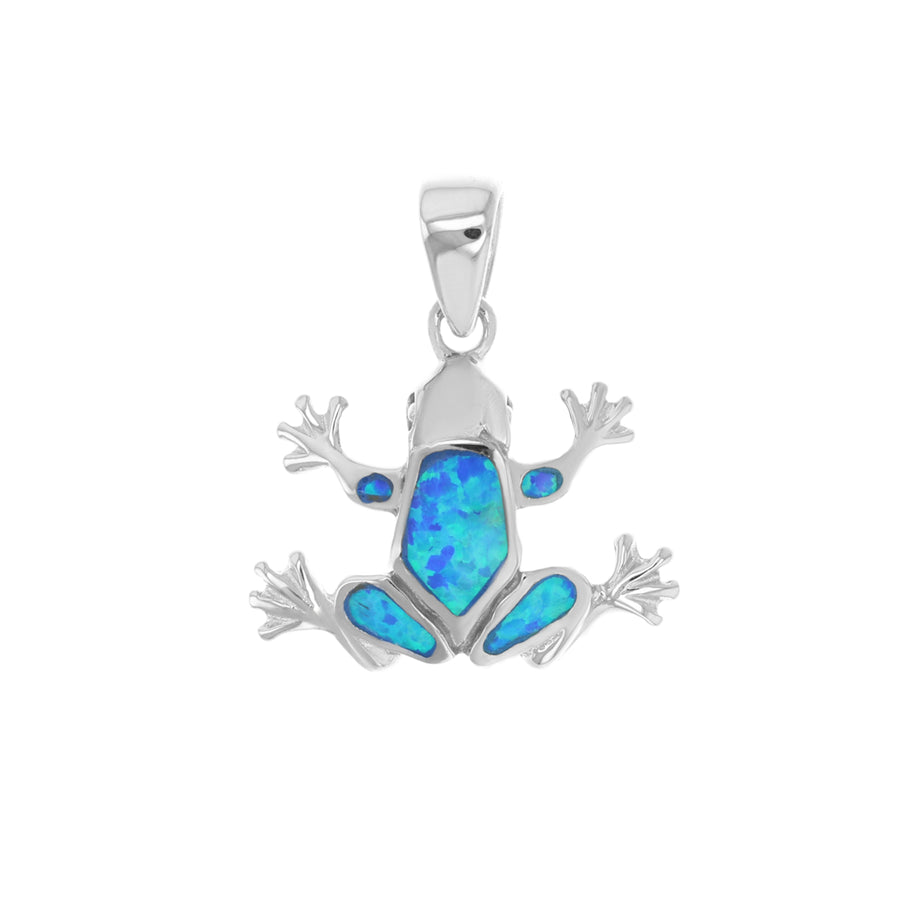 Sterling Silver Created Blue-Opal Frog Pendant Image 1