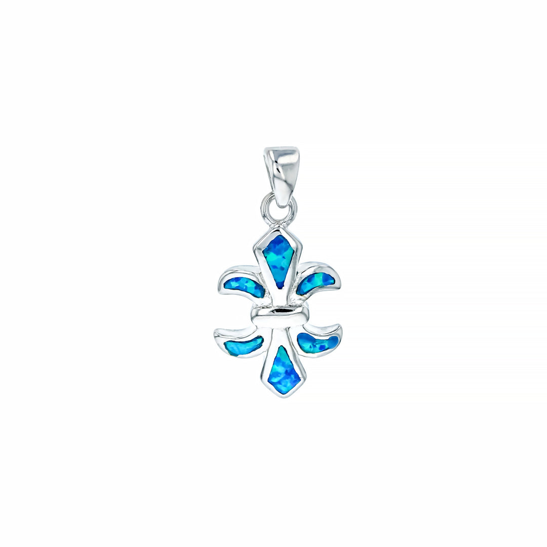 Sterling Silver Created Blue Opal Fleur de Lis Pendant-Neck Image 1