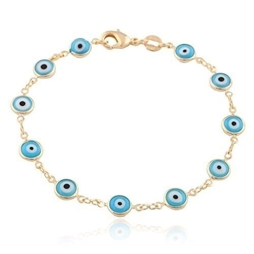 18k Gold Filled Light Blue Color Evil Eye Anklet Image 2