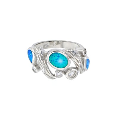 Sterling Silver Created Blue Opal Multi Circle Ring Image 2