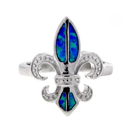 Sterling Silver Created Blue Opal Fleur-De-Lis Ring Image 2