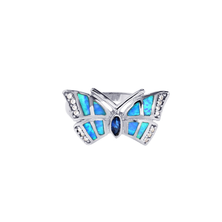 Sterling Silver Created Blue Opal Butterfly Ring Image 2