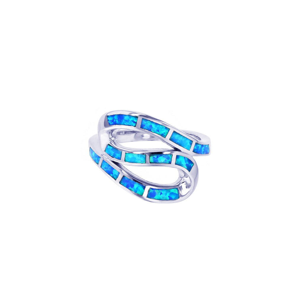 Sterling Silver Created Blue Opal Swirl Ring Image 2