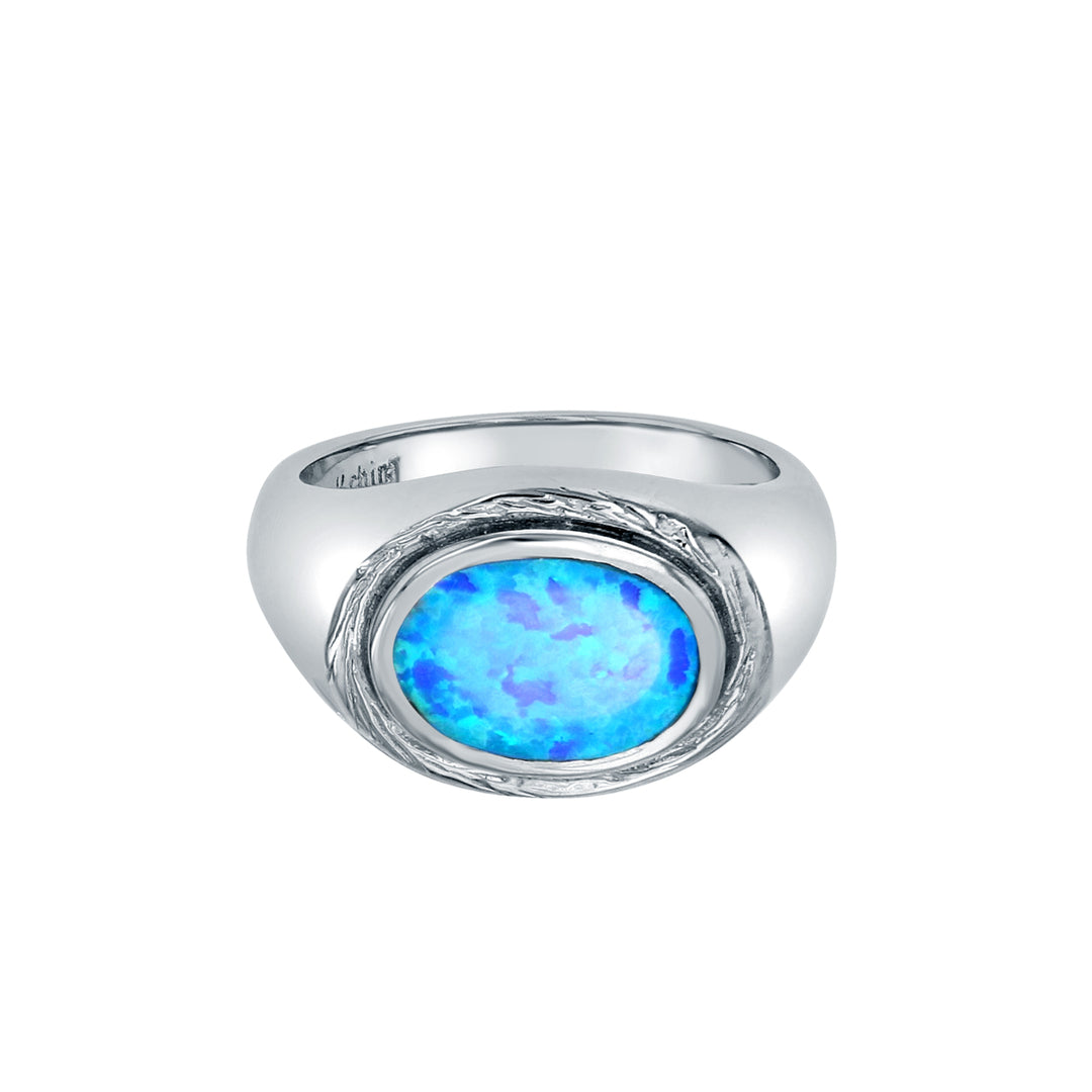 Sterling Silver Created Blue Opal Oval Ring Image 2