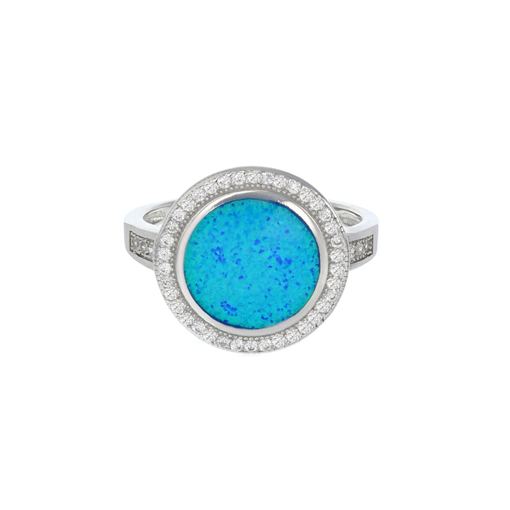 Sterling Silver Created Blue Opal Halo CZ Round Image 2