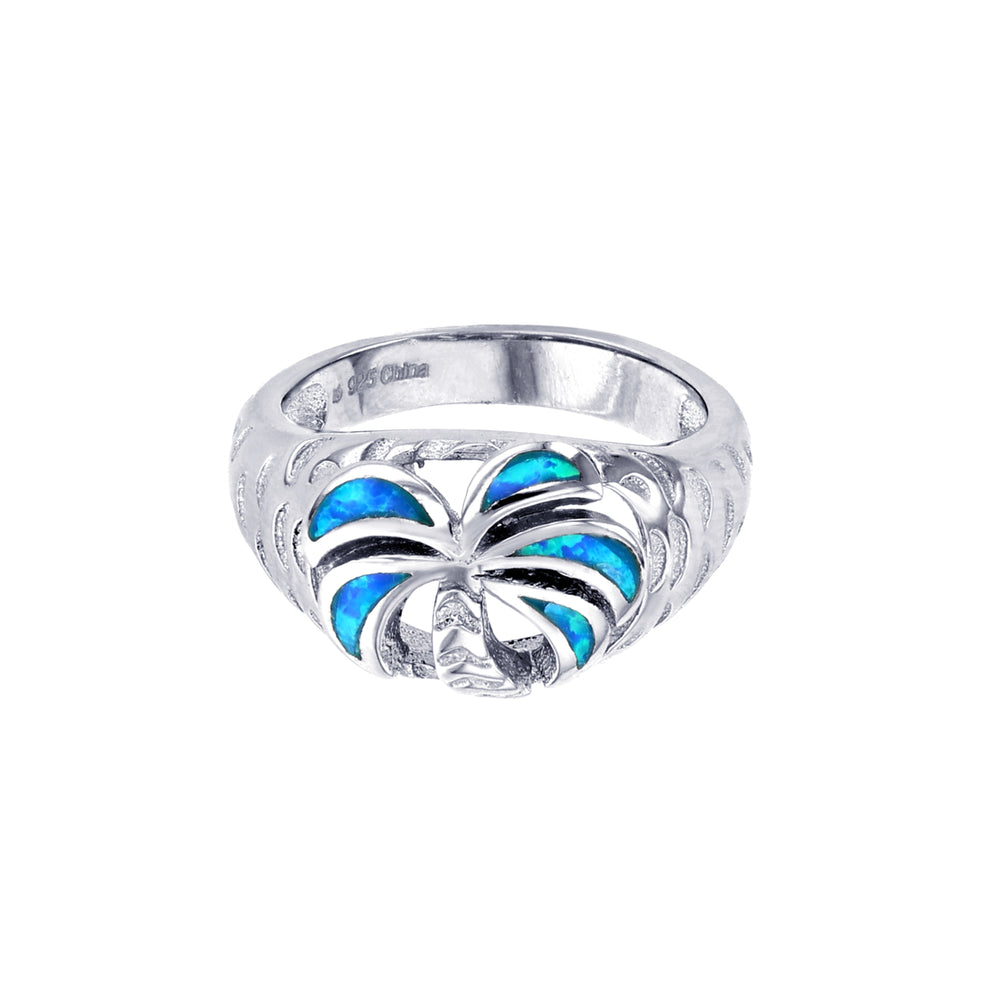 Sterling Silver Created Blue Opal Palm Tree Ring Image 2