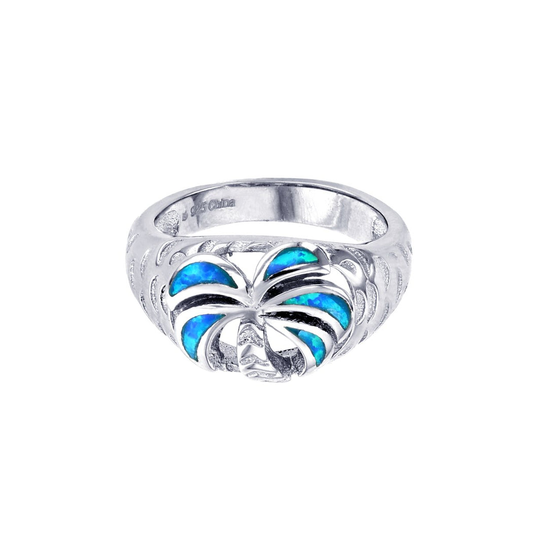 Sterling Silver Created Blue Opal Palm Tree Ring Image 1