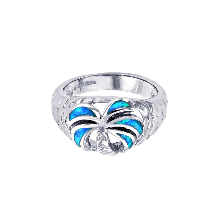 Sterling Silver Created Blue Opal Palm Tree Ring Image 1