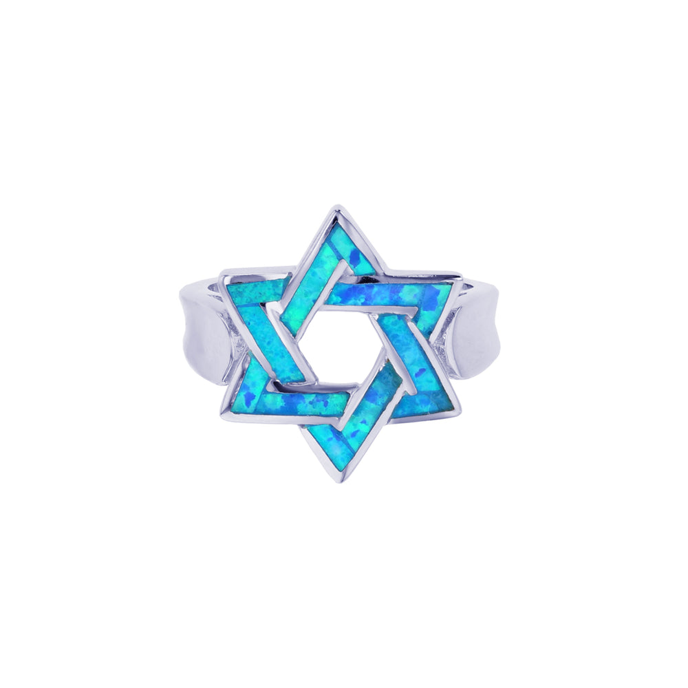 Sterling Silver Created Blue Opal Star Of David Ring Image 2