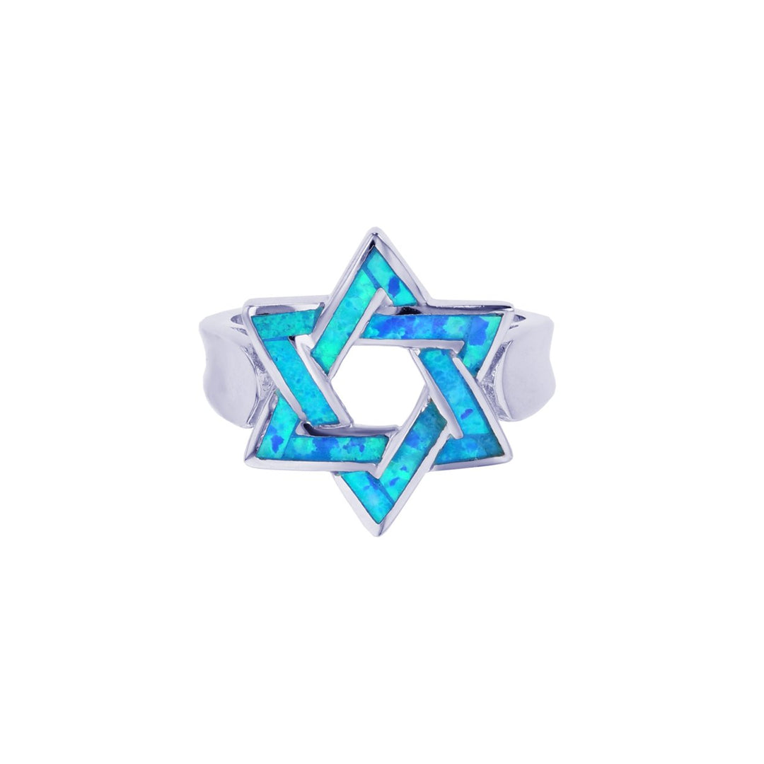 Sterling Silver Created Blue Opal Star Of David Ring Image 1