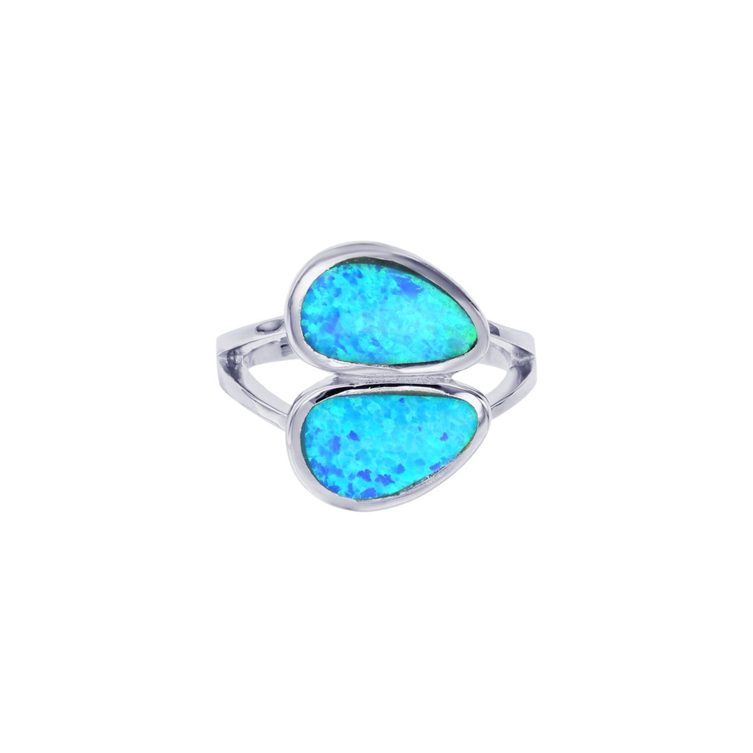 Sterling Silver Created Blue Opal Freeform Ring Image 2