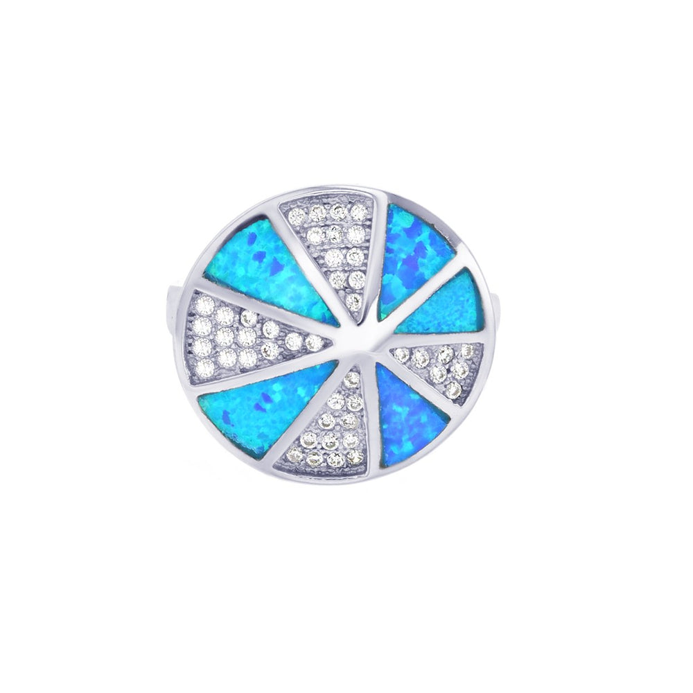 Sterling Silver Created Blue Opal CZ Round Shape Ring Image 2