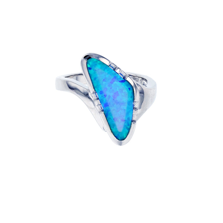 Sterling Silver Created Blue Opal Abstract Ring Image 2