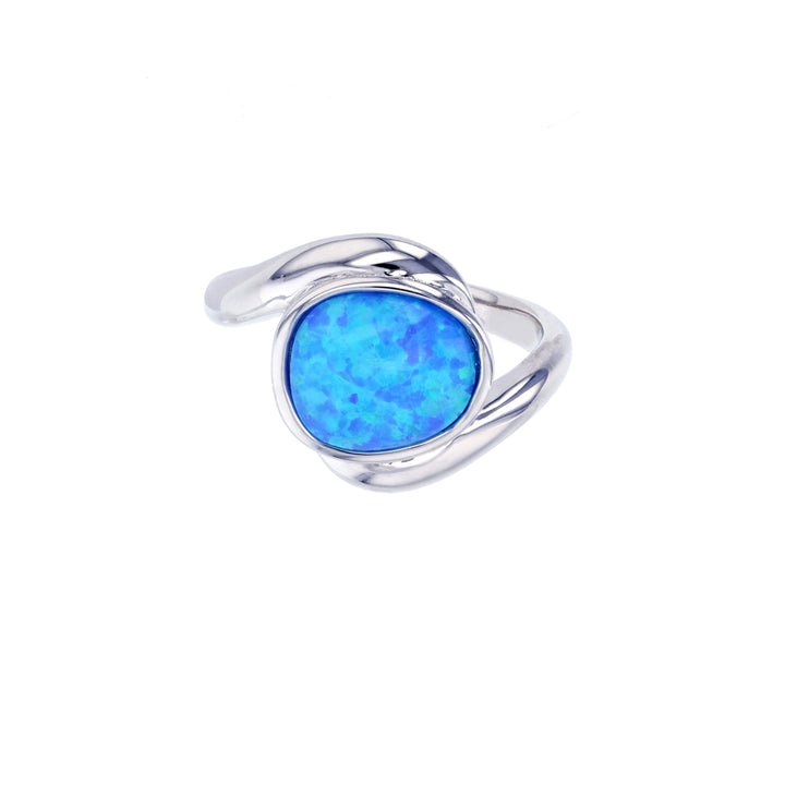 Sterling Silver Created Blue Opal Inlay Abstract Ring Image 2