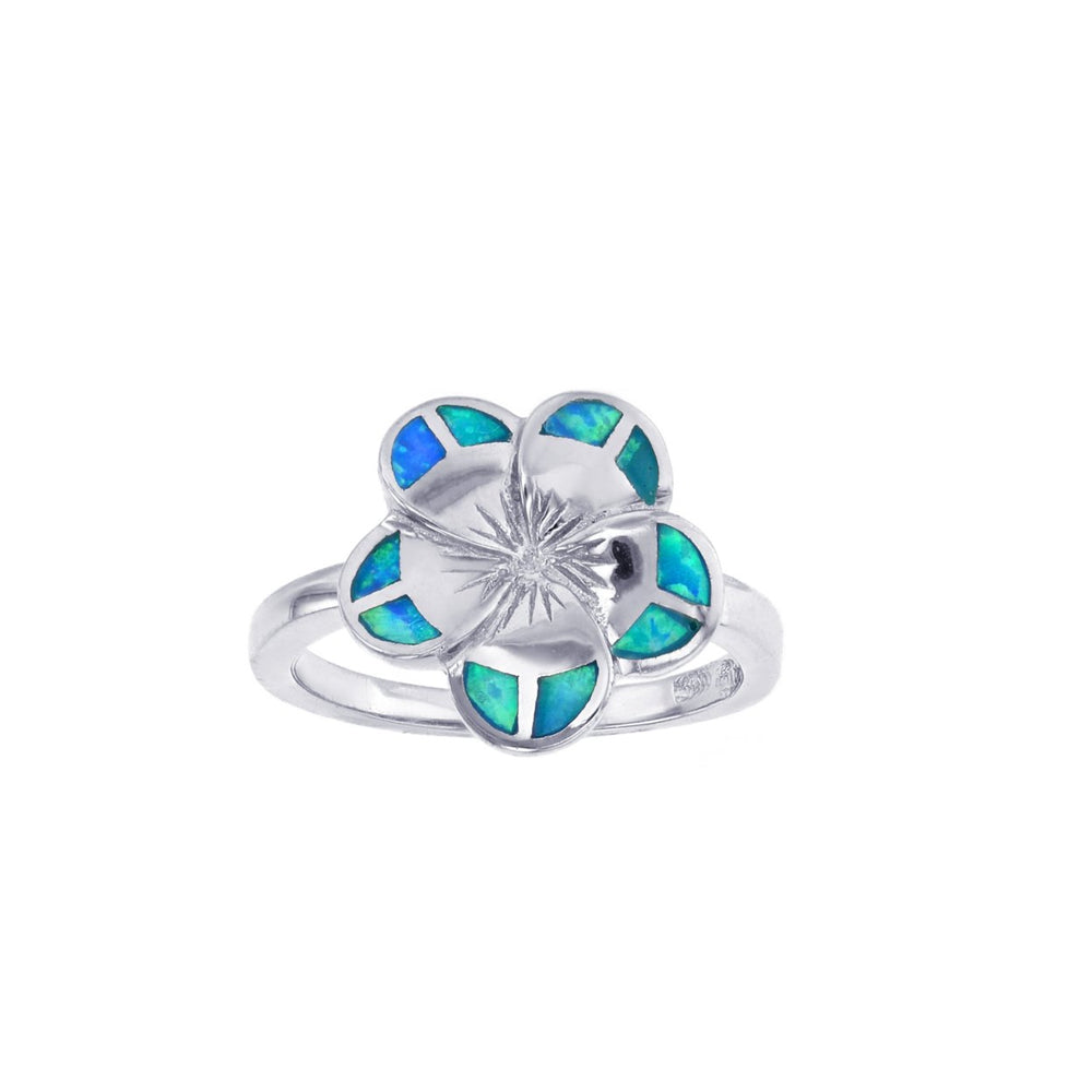 Sterling Silver Created Blue Opal Flower Ring Image 2