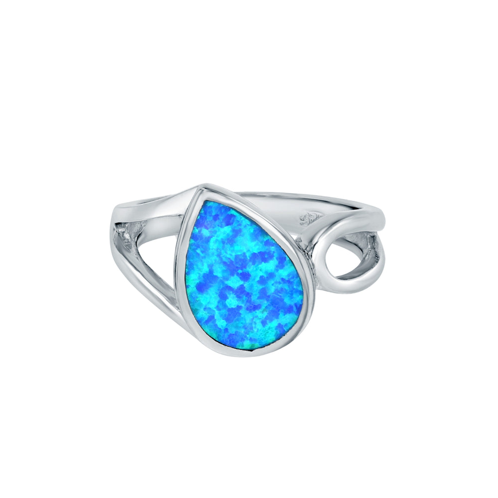 Sterling Silver Created Blue Opal Pear Shape Ring Image 2