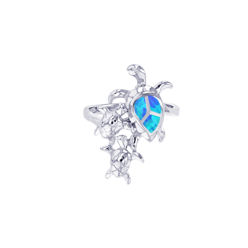 Sterling Silver Created Blue Opal Family Turtle Ring Image 2