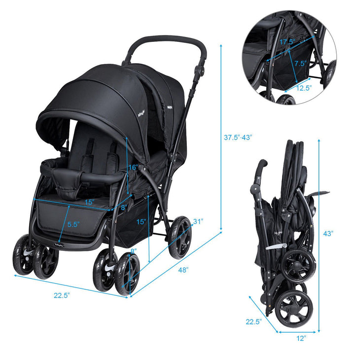 Foldable Twin Baby Double Stroller Lightweight Travel Stroller Infant Pushchair Image 6