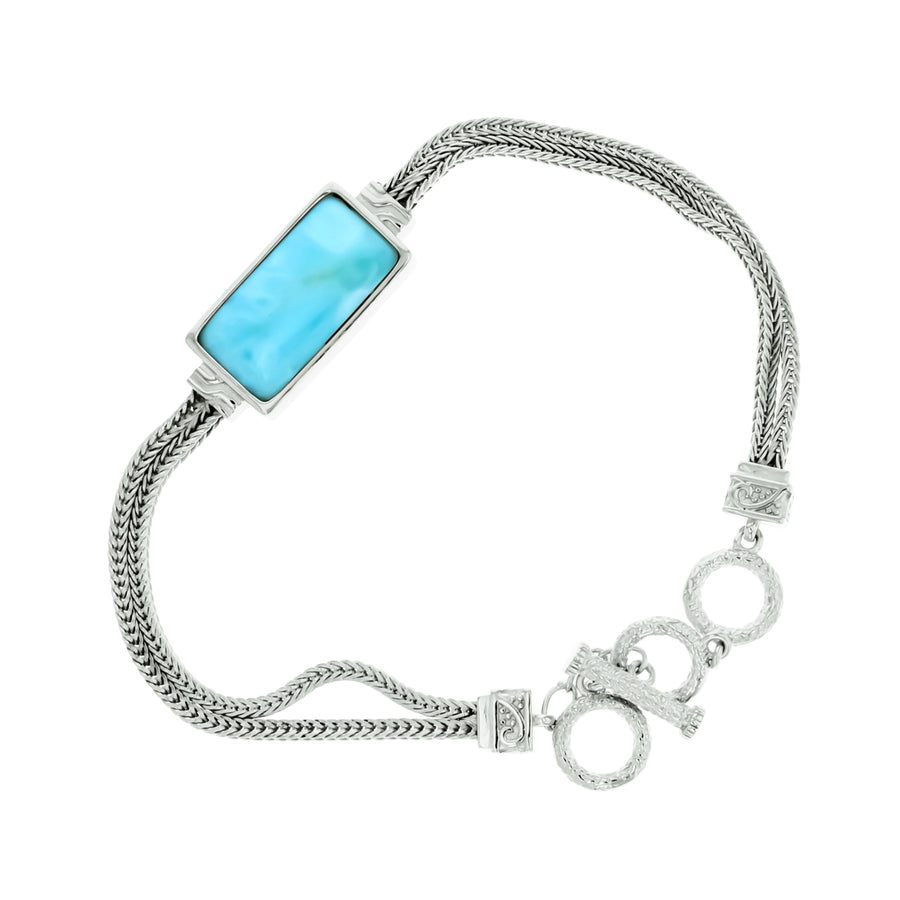 Sterling Silver Natural Larimar Rectangle Link ToggleBracelet Image 1