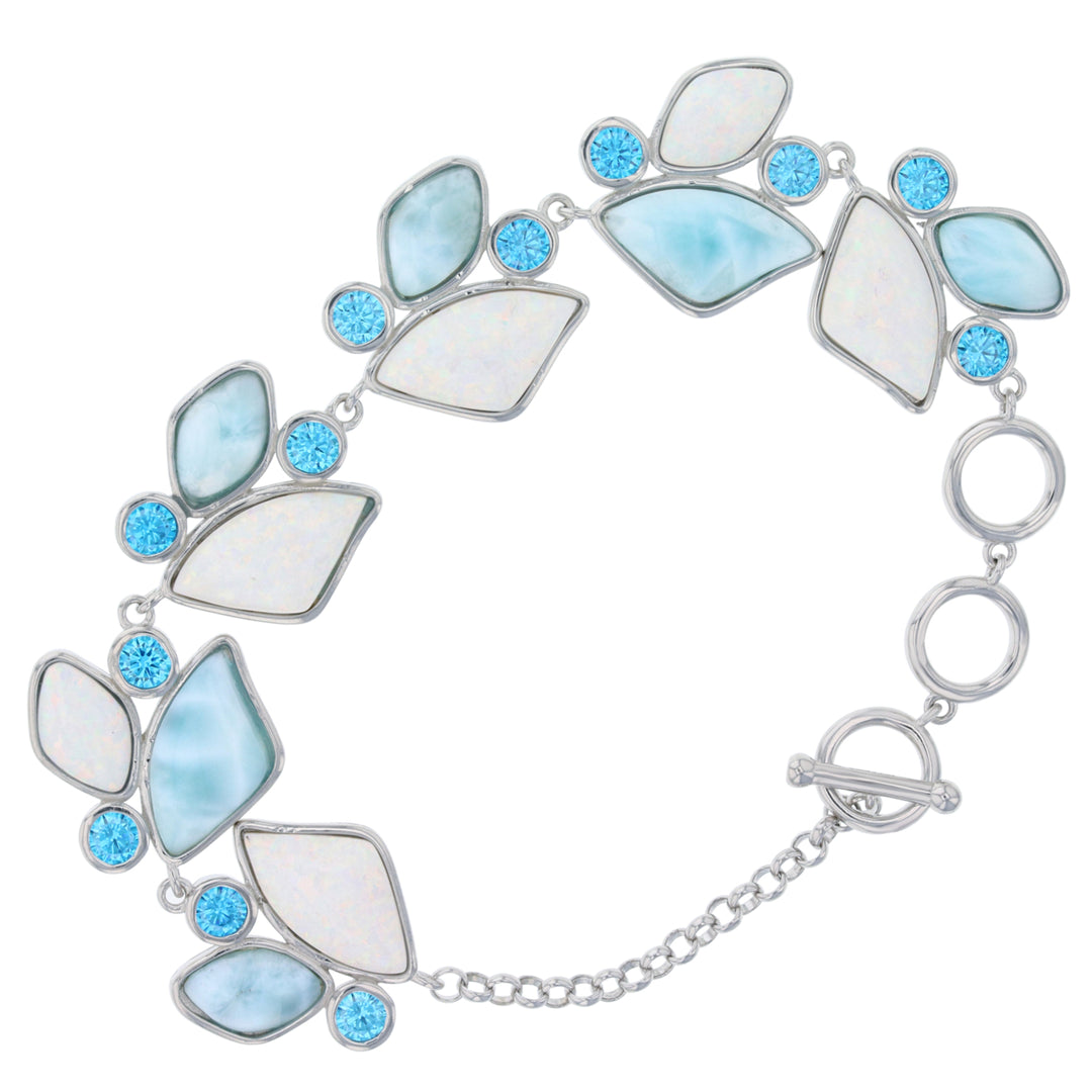 Sterling Silver Natural LarimarCreated White Opal and AquaCZ Toggle Bracelet Image 1