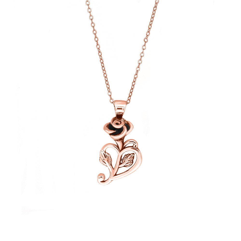 Italian Artisan Rose Flower Heart Necklace 18K Rose Gold Plated 18 inch Chain Image 1