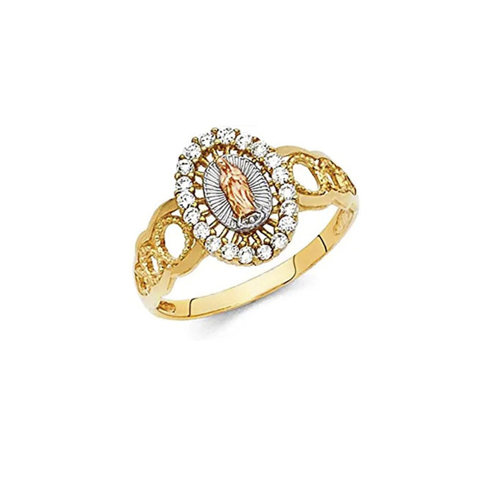 Yellow Gold Plated Virgin Mary Halo Ring Swarovski Elements Size 6 7 8 9 Image 1