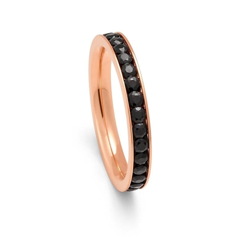 3mm Rose Gold Titanium Ring - Ladies CZ Ring - Rose Gold Ring - Black CZ Image 2