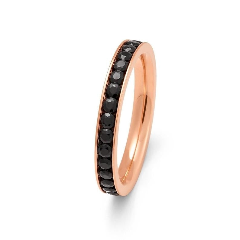3mm Rose Gold Titanium Ring - Ladies CZ Ring - Rose Gold Ring - Black CZ Image 1