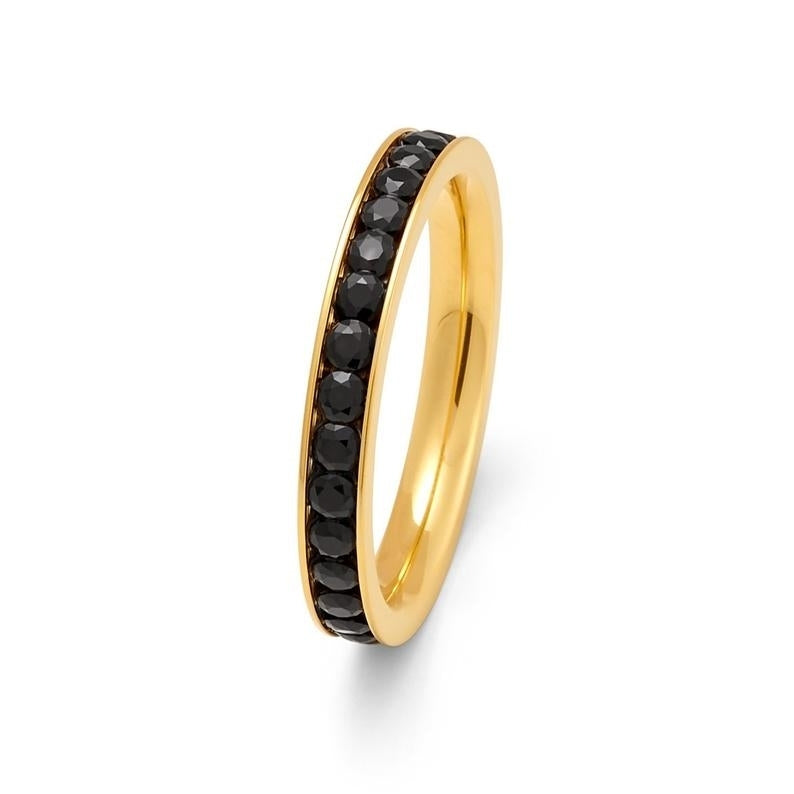 3MM Titanium Wedding Ring - Black CZ Ring - Yellow Gold Ring - Ladies Ring Image 1