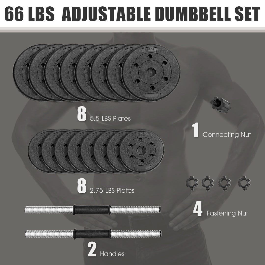 66 LB Dumbbell Weight Set Fitness 16 Adjustable Plates Workout Image 10