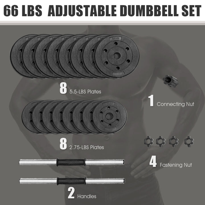 66 LB Dumbbell Weight Set Fitness 16 Adjustable Plates Workout Image 10