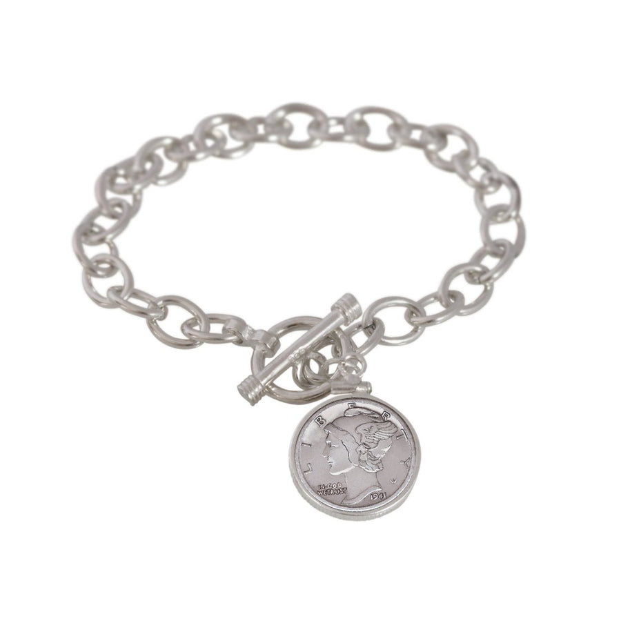 Sterling Silver Mercury Dime Toggle Coin Bracelet Image 1