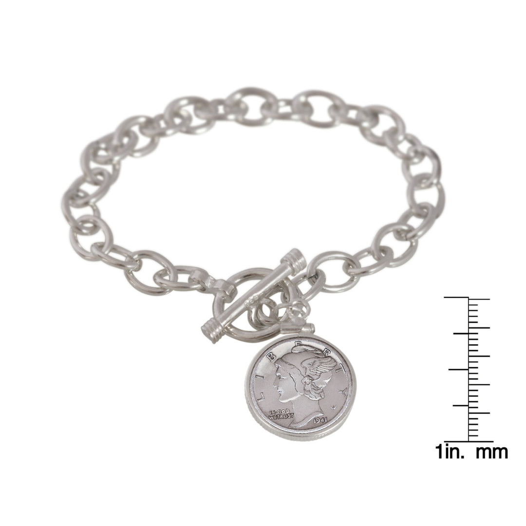 Sterling Silver Mercury Dime Toggle Coin Bracelet Image 4