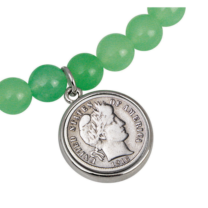 Silver Barber Dime Aventurine Coin Stretch Bracelet Image 2