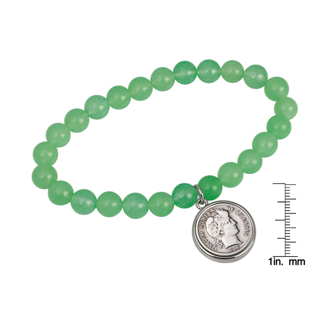 Silver Barber Dime Aventurine Coin Stretch Bracelet Image 3