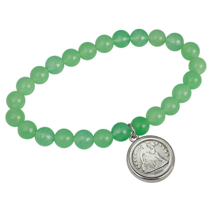 Seated Liberty Silver Dime Aventurine Coin Stretch Bracelet Image 1