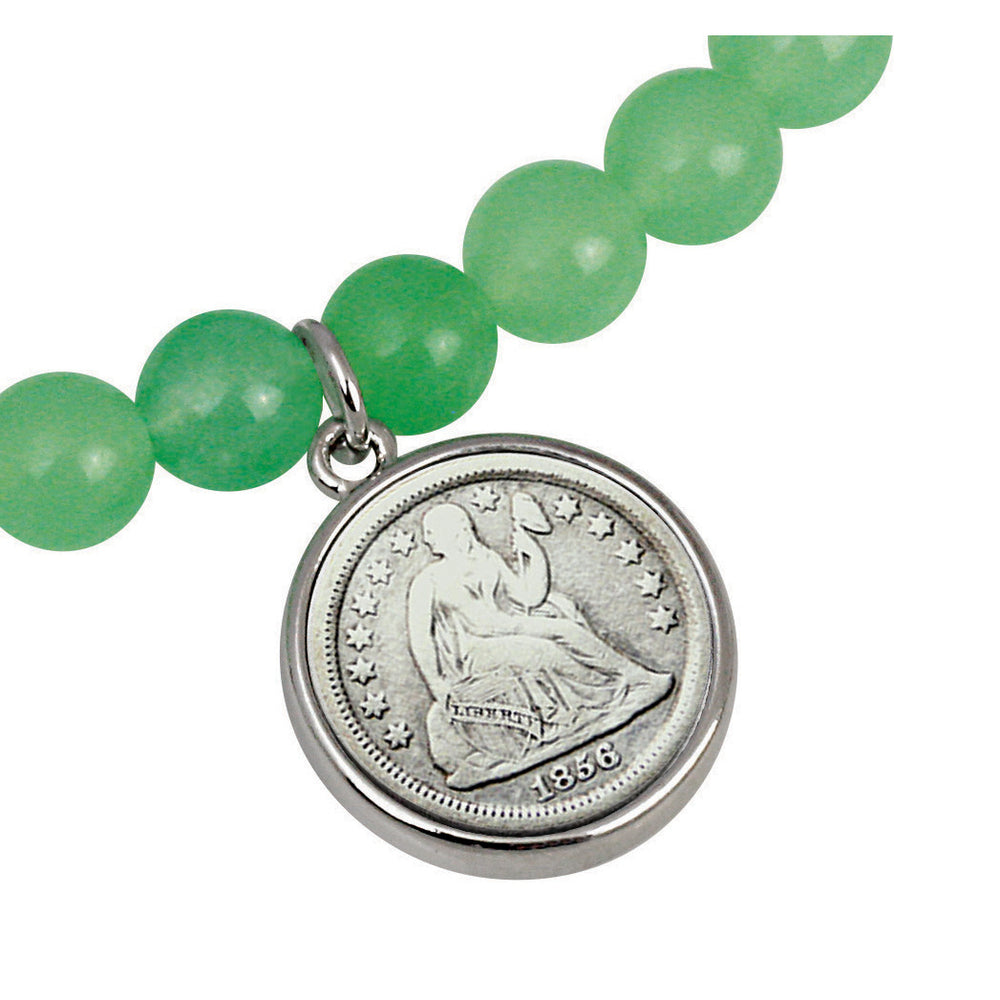 Seated Liberty Silver Dime Aventurine Coin Stretch Bracelet Image 2