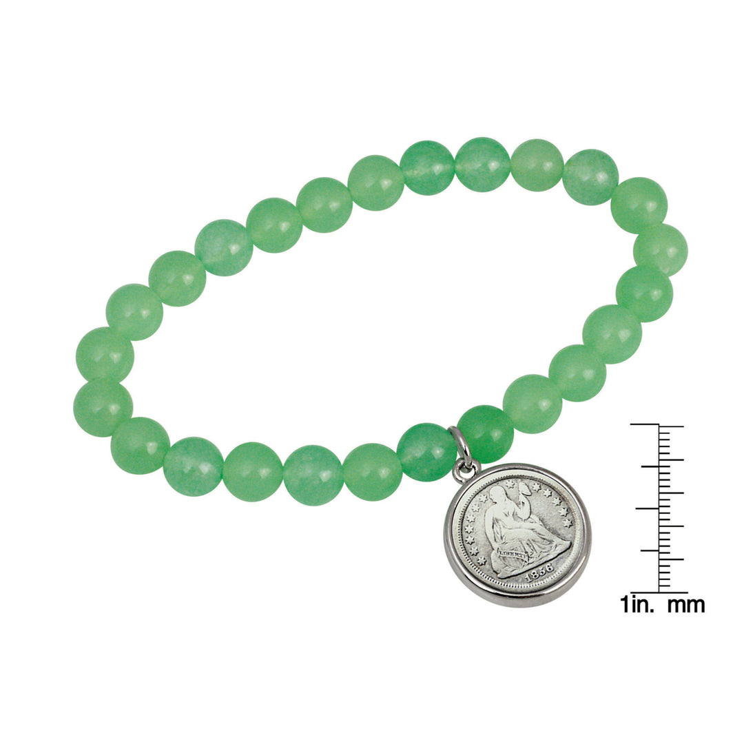 Seated Liberty Silver Dime Aventurine Coin Stretch Bracelet Image 3