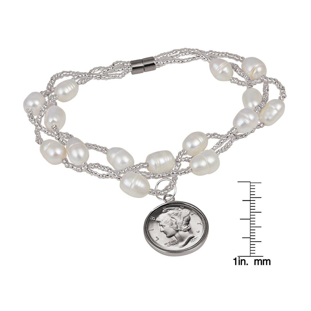 White Cultured Freshwater Pearl Mercury Dime Bracelet Image 4