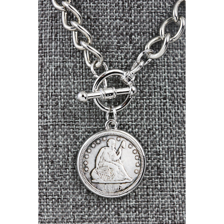 Silver Seated Liberty Dime Silvertone Coin Toggle Bracelet Image 4