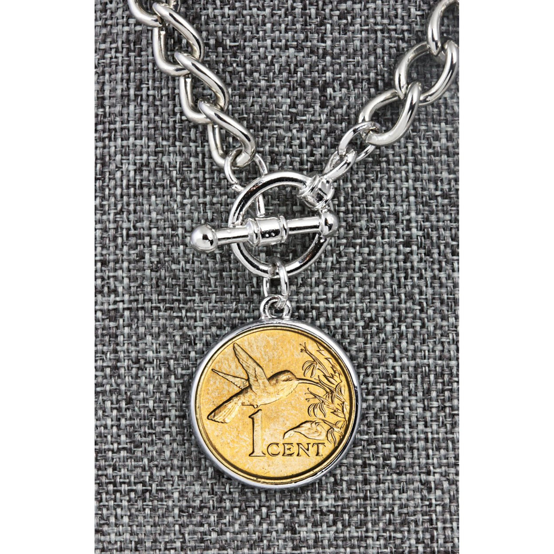 24KT Gold Plated Hummingbird Coin Silvertone Toggle Bracelet Image 4