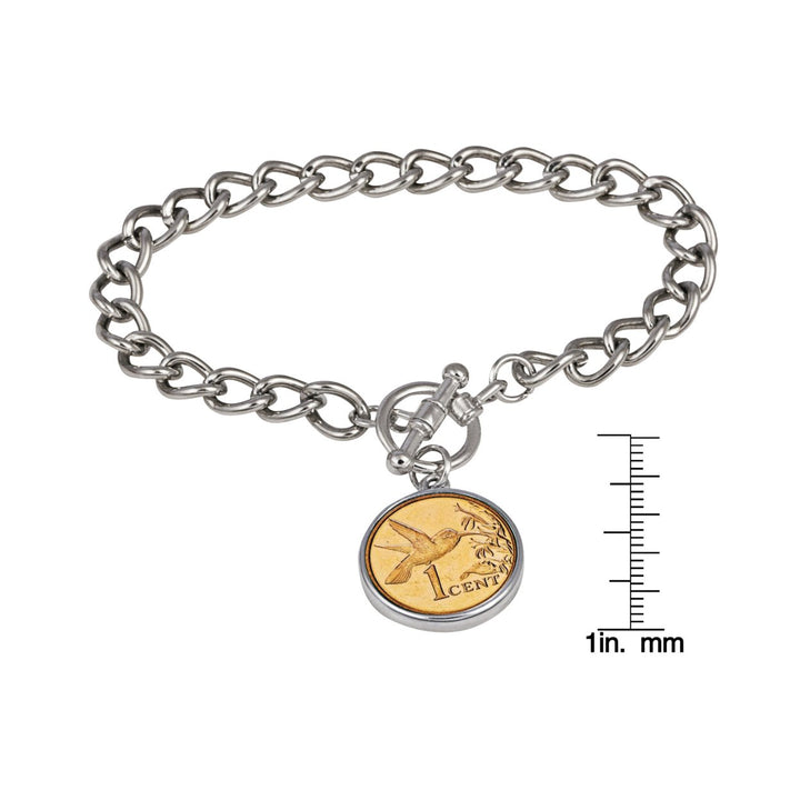 24KT Gold Plated Hummingbird Coin Silvertone Toggle Bracelet Image 4