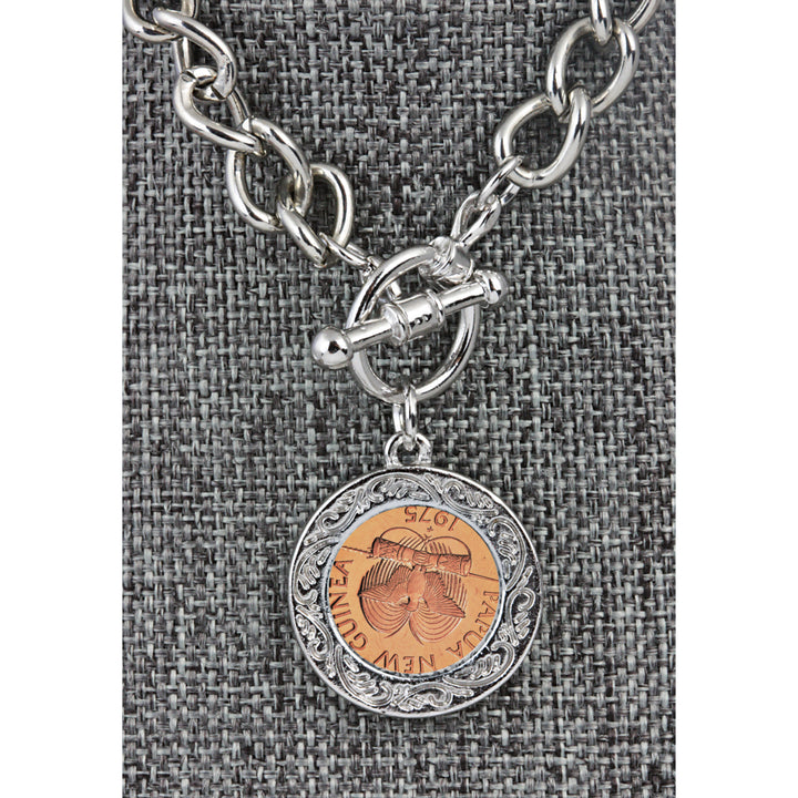 Butterfly Coin Silvertone Toggle Bracelet Image 2